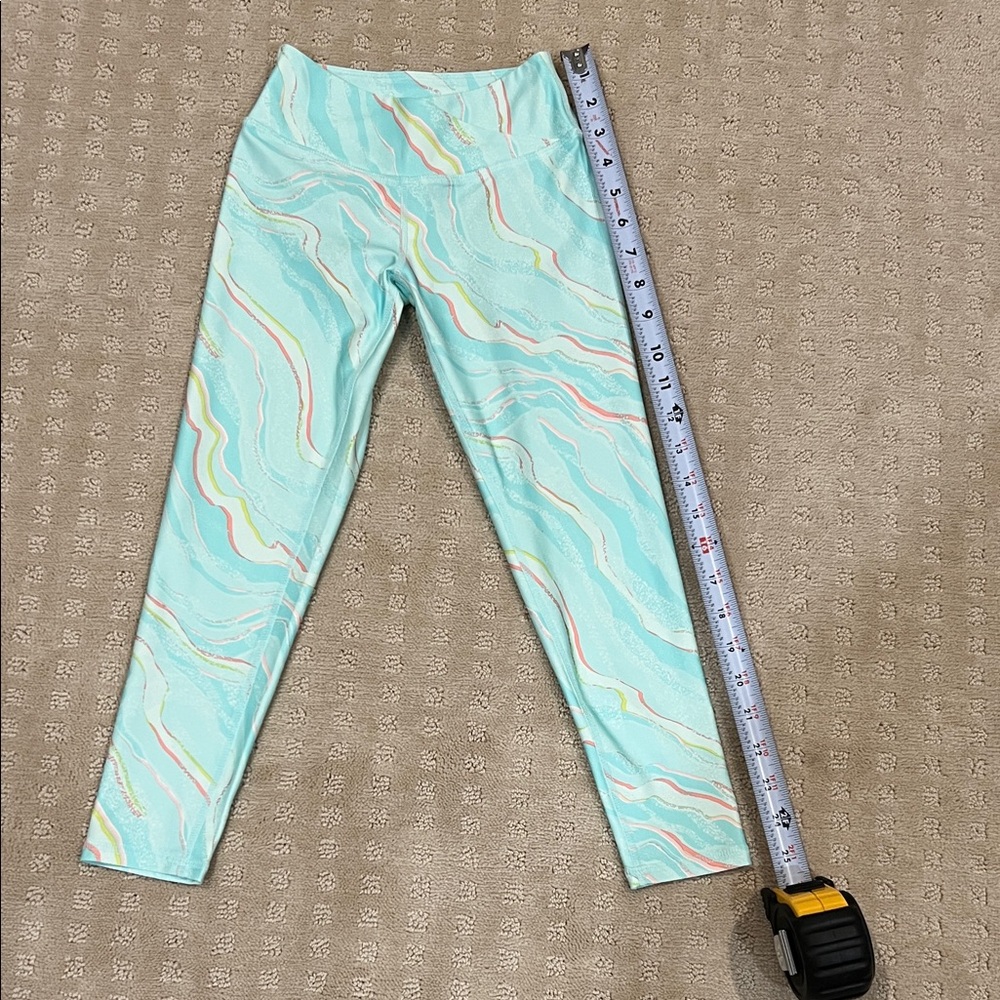 Zella Girl Print Crossover Teal Tint Sunshine Leggings size 5-6